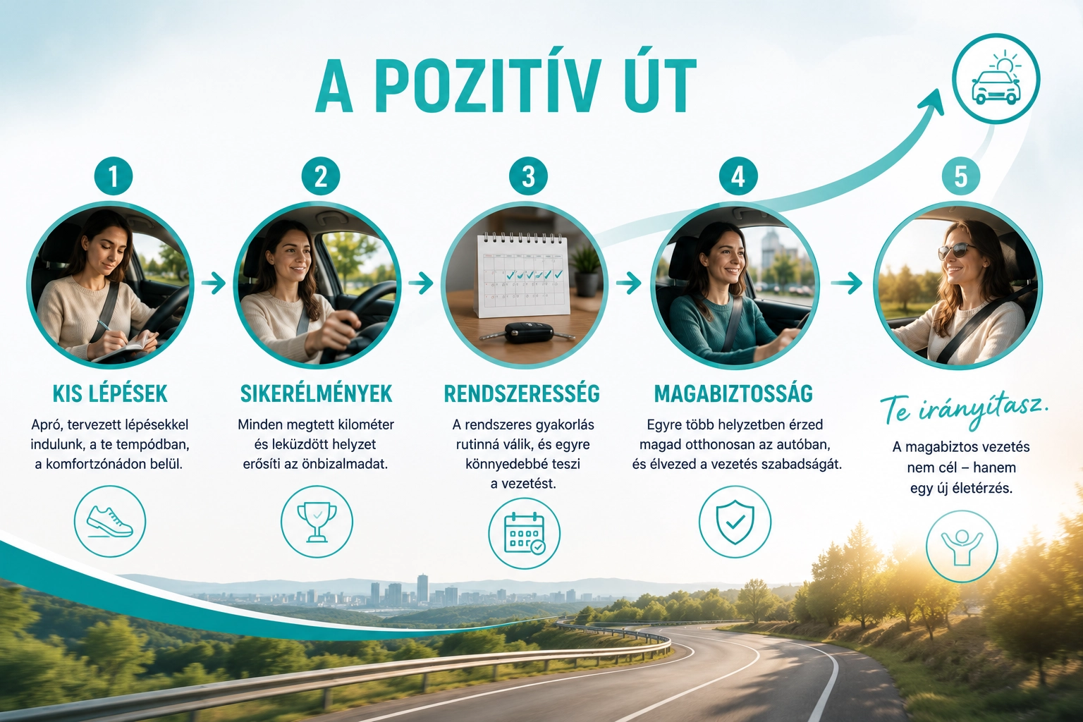 A vezetési magabiztosság pozitív útja: kis lépések, sikerélmények, rendszeresség és magabiztosság